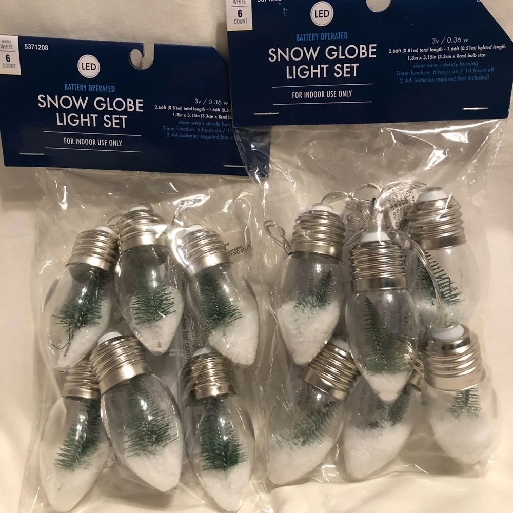 2 Snow Globe Tree String Lights LED Battery 6 ct.